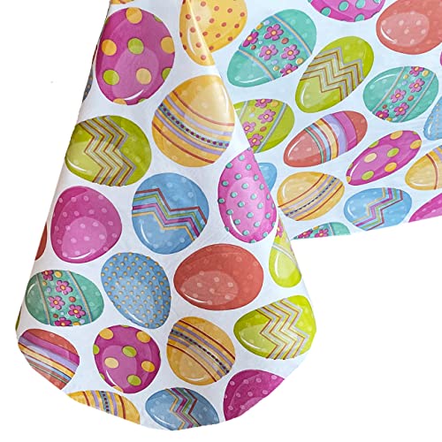 Newbridge Easter Egg Color Explosion Vinyl Flannel Backed Tablecloth - Bold, Bright Cheerfully Decorated Eggsplosion Indoor/Outdoor Wipe Clean Easy Care Vinyl Tablecloth, 52" X 52" Square #TOP3