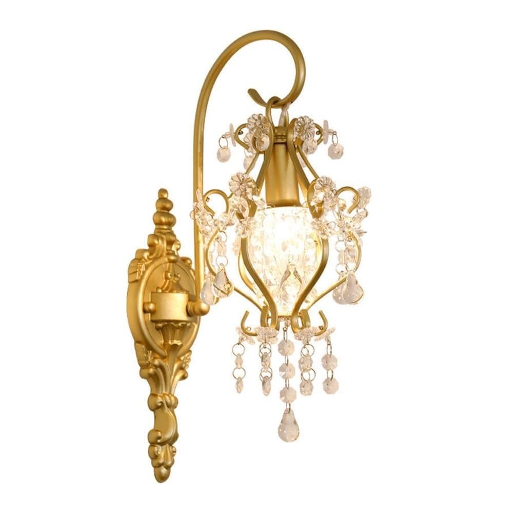 HXYSXHJUO Gold Indoor E14 Socket Wall Light French Crystal Lamp Aisle American Sconce for Bedroom Bedside Living Room Study Corridor Entryway Restaurant Mounted Lam