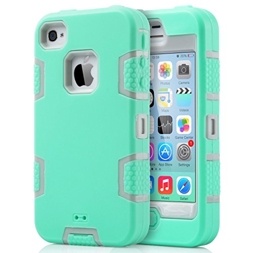 iPhone 4 Case,iPhone 4S Case,ULAK Knox Armor Shockproof Heavy Duty Combo Hybrid Defender High Impact Body Rugged Hard PC & Silicone Case Protective Cover for Apple iPhone 4 4S (Mint+Grey)