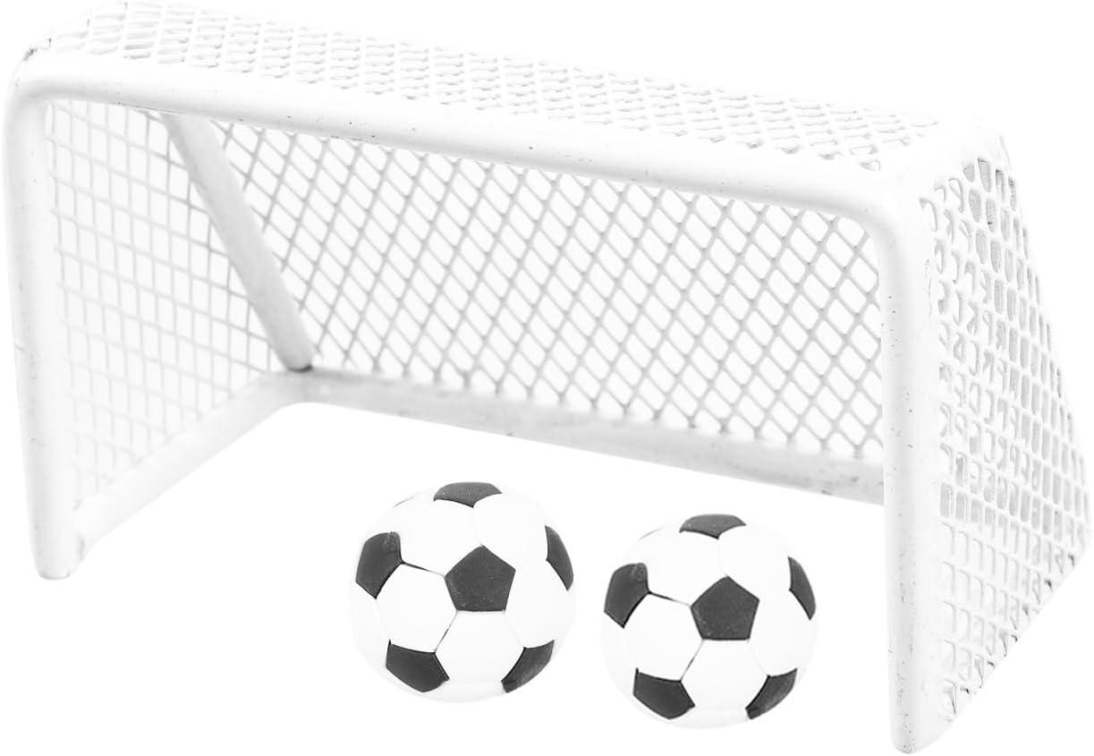 Toddmomy Mini Soccer Goal for Dollhouse Small Football Net Set with 2 Mini Balls Miniature House Furniture for Indoor Play Tabletop Games Kids Party Decor