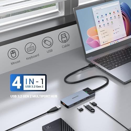 OBERSTER USB HUB, USB Docking, USB 3.2 HUB 5GBPS, Ultra Slim Portable Data Hub, 4 in 1 USB HUB with 4 * USB 3.2 Compatible with Windows, macOS, Linux, Chrome OS Systems(Aluminium) - 4