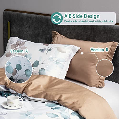 MILDLY 100% Long-Staple Cotton Pillow Shams -Gradient Teal Leaves Pattern Envelope Pillowcases King Size 20\"x36\" 2pcs - Thumbnail 4