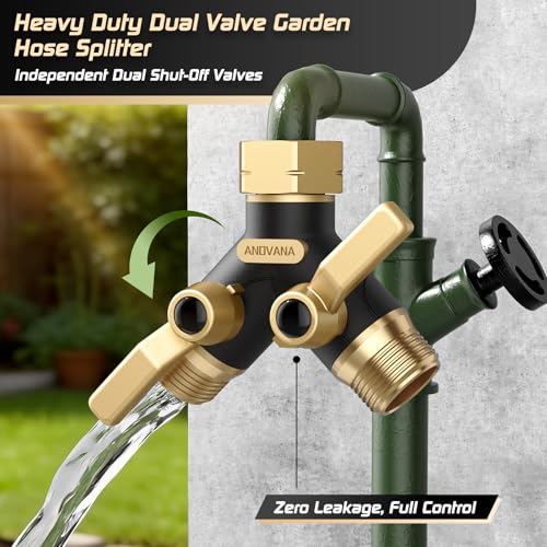 Image of Hose Splitter 2 Way Heavy Duty, Garden Hose Splitter- Full Metal Body Y Type with Dual Shut Off Valves, 3 /4 inch Standard Threads, Leak-Proof Dual Outlet Splitter for Sprinklers and Irrigation Systems