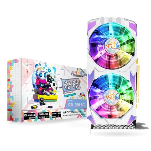 ARDIYES RX 580 8G Graphic Cards (with RGB Fans) Gaming Gpu Card, Real 8GB, 2048SP, GDDR5, 256 Bit, Pc Gaming Video Card, 2XDP, HDMI, PCI Express 3.0,Freeze Fan Stop for Desktop Computer (White)