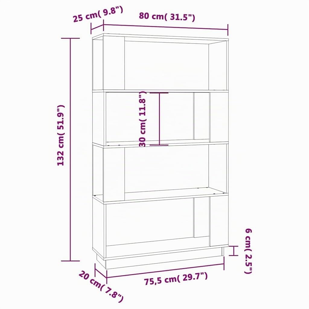 vidaXL Bücherregal Raumteiler Standregal Aktenregal Wandregal Regal Raumtrenner Aufbewahrung Büroregal 80x25x132cm Massivholz Kiefer