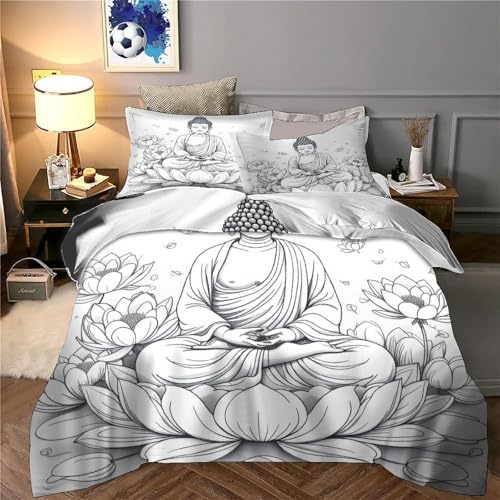 Housse de couette Bouddha 3D lit double microfibre hypoallergénique