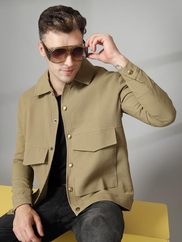 Image of CHKOKKO Men's Fleece Solid Winter Wear Regular Fit Standard Length Jacket