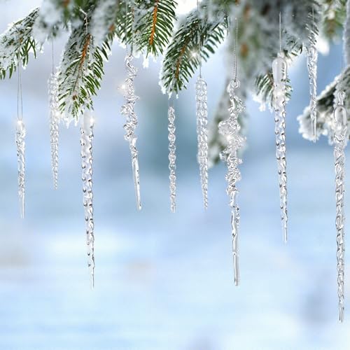 20 Adornos Arbol Navidad con Forma Carámbano,7 Diseños Diferentes Carámbano Christmas Decorations,30 CM Acrílicos Colgantes Navideños,Adornos Arbol Navidad Cristal para Decoración Invierno