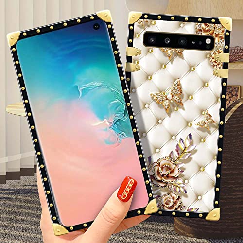 Samsung Galaxy S10 5G Case,1 Diamond Butterfly Samsung S10 5G Cases For Girls Womens,Luxury Golden Decoration Square Soft Tpu Shockproof Protective Hard Pc Back Samsung S10 5G Case 6.7 Inch #TOP4