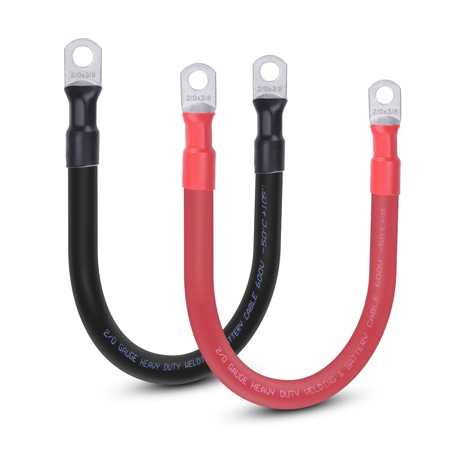 2/0 AWG Flexible Battery Cable with 3/8" Terminals - OFC Pure Copper Inverter &amp; Welding Wire for Automotive Solar RV Motorcycle (Red + Black 1FT Pair)