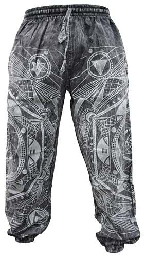 Gheri Mens Stone Washed Boho Print Harem Trousers Elastic Waist Beach Pants