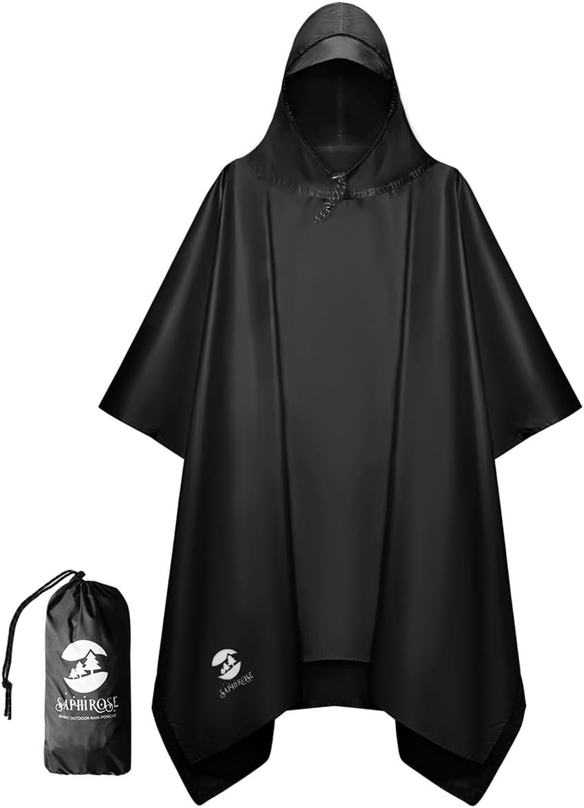 Hooded Rain Poncho Waterproof Raincoat Jacket for Men Women Adults