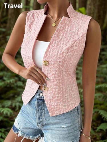 Image of Mina Self Women's 2026 Summer Lightweight Knit Vest Top - Breathable Stretchy Floral Trendy Casual Work Office Slim Waistcoat