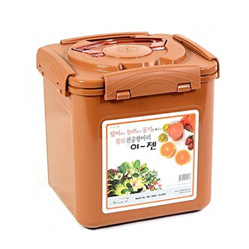 E-Jen Premium Kimchi, Sauerkraut Container Probiotic Fermentation with Inner Vacuum Lid (Earthenware Brown, 1.6 gal/ 6.4L)