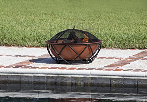 Fire Sense 62241 Fire Pit Barzelonia Copper-Look Wood Burning Lightweight Portable Outdoor Firepit Backyard Fireplace Camping Bonfire Included Screen Lift Tool & Cooking Grate - Round - 26" #TOP4