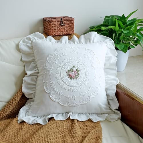 vctops Boho White Cotton Pillow Covers 18x18 Inch Lace...