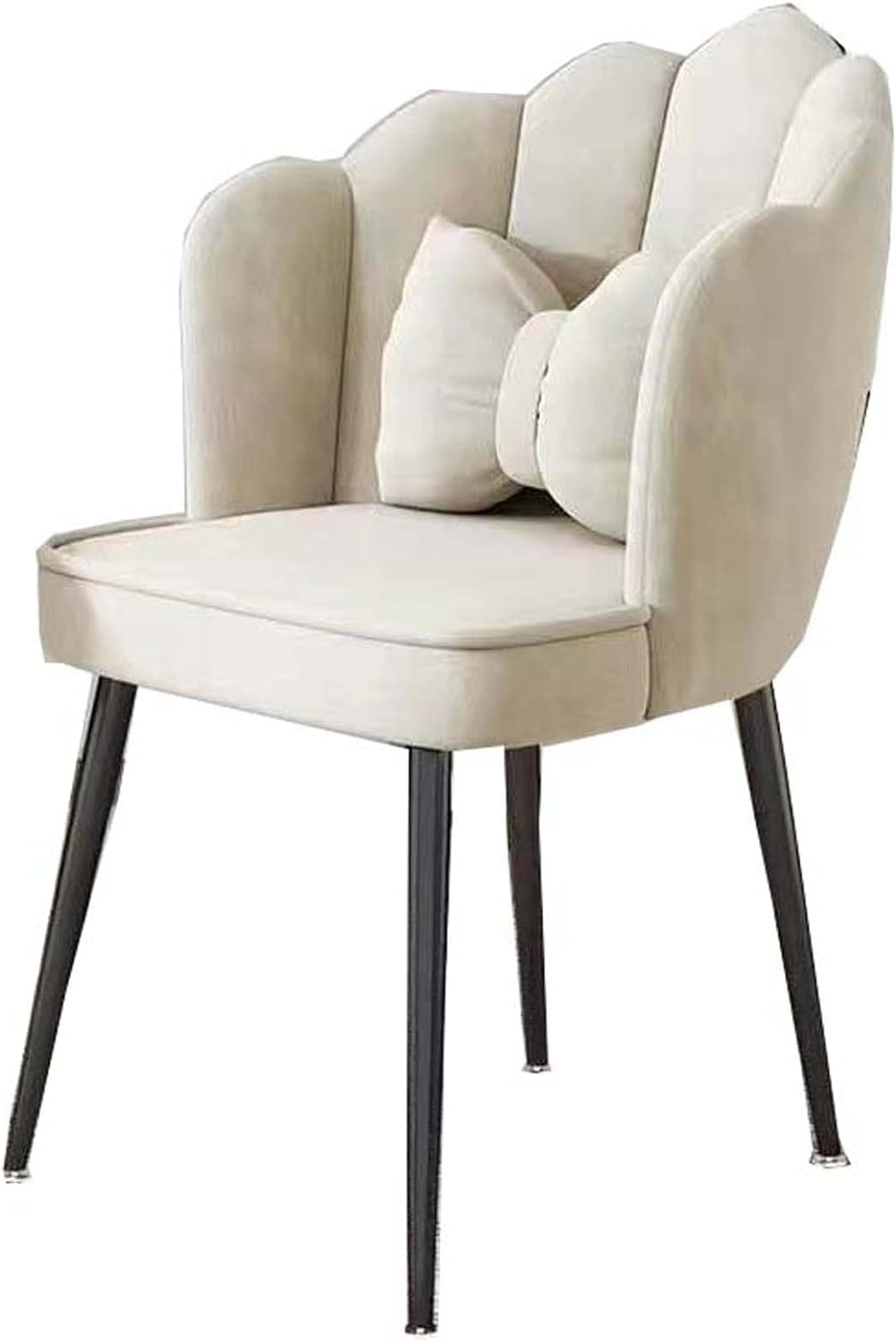 RILOOPModern Home Office Chair Large Shell Metal Legs Cute Desk Dining Makeup Dresser for Living Room Leisure Chair with Pillow for Bedroom Living Room Chairs/White/Black Legs