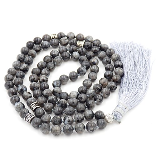 Fukugems mala tibetano 108 perlas collar para mujer hombre mala piedra pulsera budista meditación collar, 38 inch, Gema, Perla