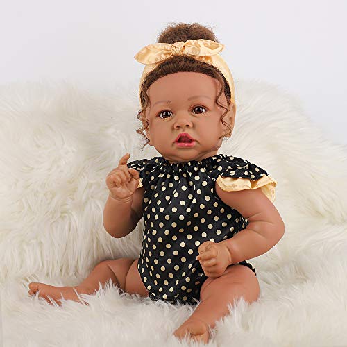 Image of HOOMAI Lifelike Reborn Baby Dolls with Soft Body African American Realistic Girl Doll 22.8 Inch Best Birthday Gift Set