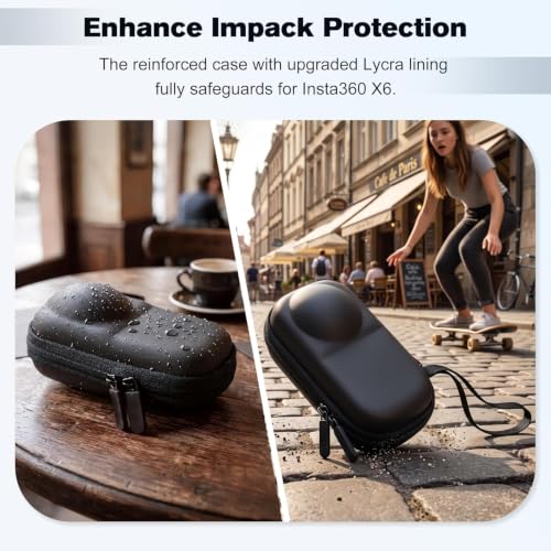 Image of Portable Carry Bag for Insta 360 X6, Water Resistant & Scratch Protection with Lightweight Storage & with Carabiner /Wrist Strap Black (Only Case)