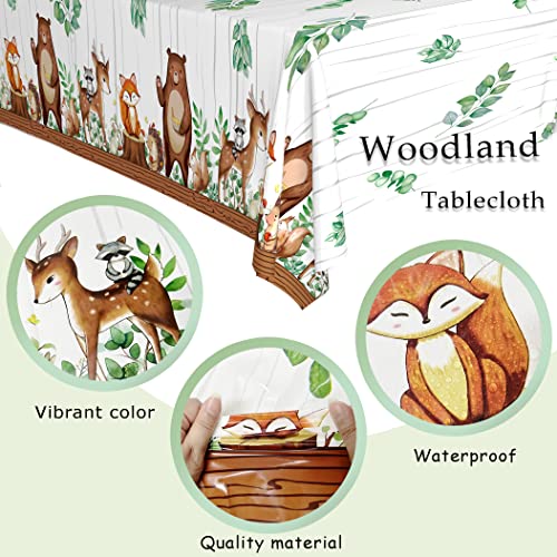Image of TREWAVE Woodland Animals Plastic Tablecloth Forest Wild Creatures Baby Shower Table Covers for Boy Girl Birthday Table Decoration Neutral Gender Reveal Decor Friendship Themed Party Supply 54 inch x 108 inch