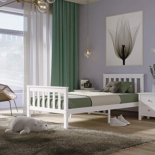 Buy Panana Single Bed White 3ft Solid Pine Wood Bed Frame for bedroom