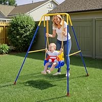 Warmiehomy 3 in1 Baby Swing Chair with Safety Harness Kids Swings for Garden Backyard Outdoor Indoor, Foldbale Toddler Swing Chair Play for Children Gift for 1 2 3 4-10 years old Boys Girls, Blue