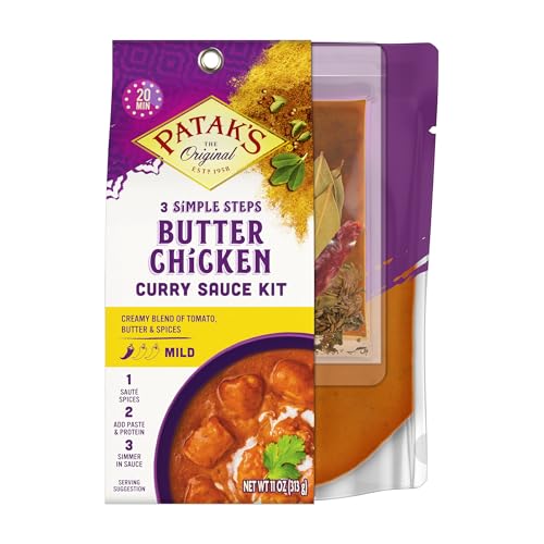 Patak’s Butter Chicken 3-Step Sauce Kit - Mild & Creamy curry sauce Base w/Pre-Measured Spice...