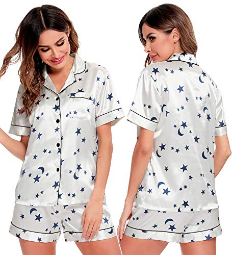 Image of SWOMOG Pajamas Set Short Sleeve Sleepwear Womens Button Down Nightwear Soft Pj Lounge