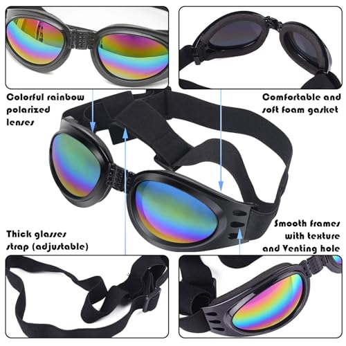 TYXHXTF 2 Pcs Sonnenbrille für Hunde, Hundebrille für Kleine Hunde UV Schutz Winddichte Wasserdichter, Haustier Sonnenbrillen mit Einstellbar Gummiband, Schwarz, Rot