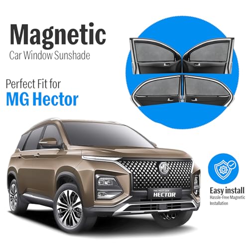 Image of Autofact Magnetic Car Sunshades Compatible with MG Hector (Set of 4) - Easy Installation, UV Protection, Keeps Car Cool (Front 2 with Zippers for Easy Access, Rear 2 Without Zippers)