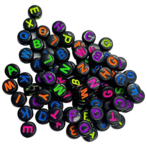 300 Miçangas Pretas Conta Letras Coloridas Redondas Alfabeto Completo Para Colar Infantil Pulseira A