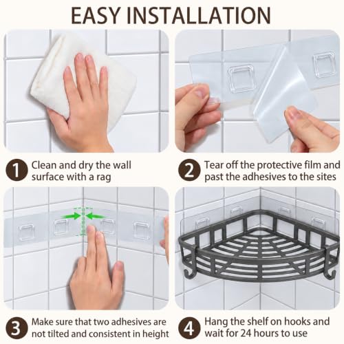 Shower Caddy Hanging 2 Pack, Rustproof Adhesive Corner Shower Shelves - image 6