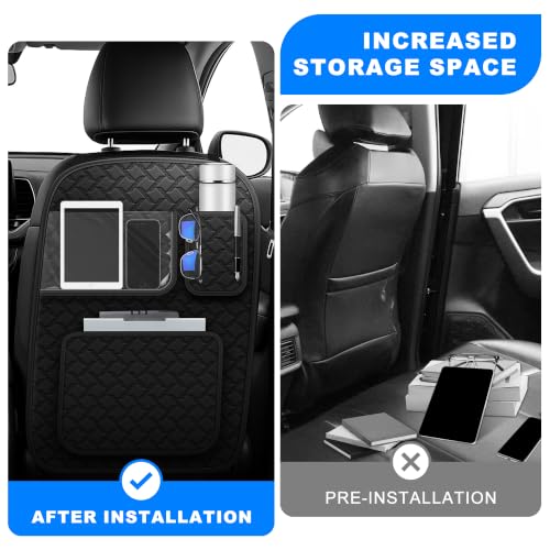 Image of Back Seat Protector 2 Pack Fit For Ford F150 Car Kick Mats with Touch Screen Tablet Holder Storage Organizer Waterproof Dirt Proof Faux Leather Auto Accessories for Kids (1 Pair Black)