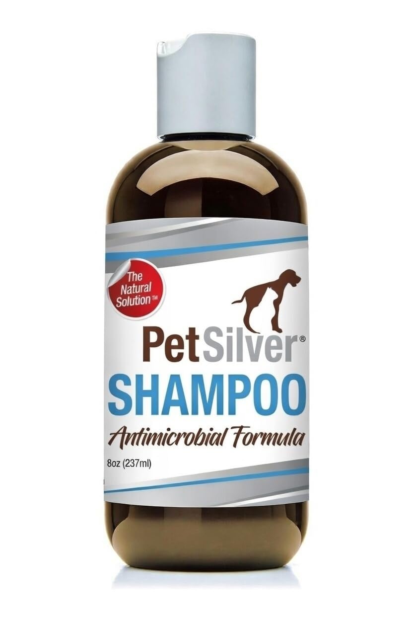 PetSilver Chelated Silver Pet Shampoo - Allergy & Itch Relief, Hot Spots, Cuts & Wounds, Gentle & Safe Formula for Dogs & Cats with Sensitive Skin - Soft & Shiny Coat - Vanilla Citrus Scent - 8oz