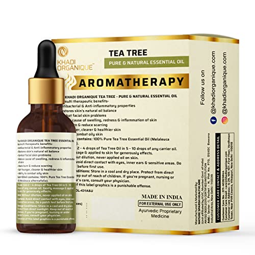 Image of Khadi Organique Tea Tree Essential Oil for Hair & Skin | Pure & Undiluted, Therapeutic Grade | Helps to Fight Acne & Scars, Controls Sebum, Stimulates Hair Growth | For Men & Women - 15 ml