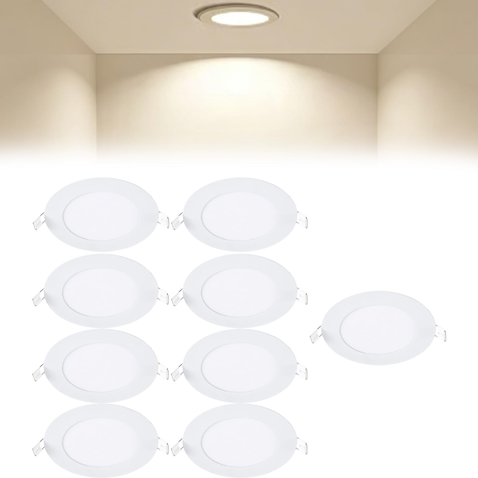 VOGHMOLD 6W Ultra Slim LED Downlight 5 inch, 4000K Recessed Ceiling Light, Cut Φ105-110mm, AC85-265V Flush Mount Spotlights Aluminum Round Panel Lights for Office Hallway, 9 Pack