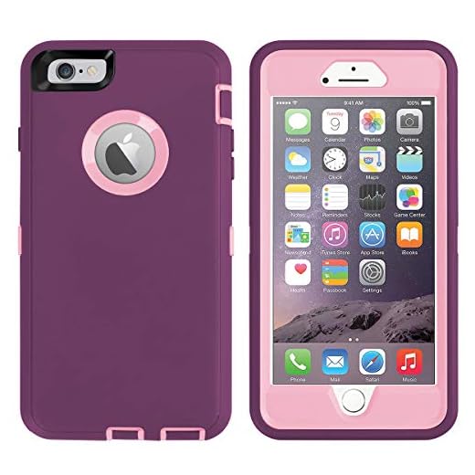 AICase iPhone 6 Plus Case,iPhone 6S Plus Case [Heavy Duty] Built-in Screen Protector Tough 4 in 1 Rugged Shockproof Cover for Apple iPhone 6 Plus / 6S Plus (Pink/Purple)