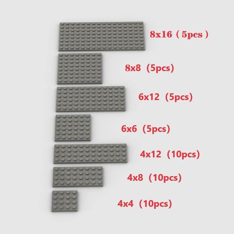 Classic Building Plate Assortment Pack, 50pcs Dark Gray Bulk Plates with 7 Size Building Plate Base Plate, Compatible with Lego Parts and Pieces, Building Bricks, for Most Brands(Color:Dark Gray)