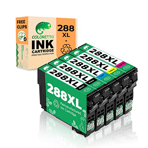 COLORETTO Remanufactured Ink Cartridge Replacement for Epson 288 T288XL 288 XL Used for Epson Expression home XP-240 XP-330 XP-340 XP-430 Printer 5 packs (2 Black 1 Cyan 1 Magenta 1 Yellow) Combo Pack