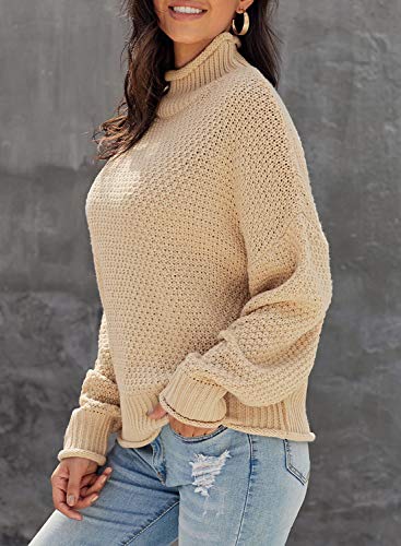 Image of Dokotoo Womens 2026 Winter Fall Solid Turtleneck High Neck Balloon Long Sleeve Sweaters Pullover Outerwear