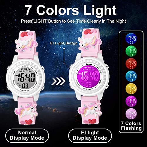 Image of Kids Watches 3D Cartoon Waterproof 7 Color Lights Toddler Wrist Digital Watch with Alarm Stopwatch Birthday Gift for 3-10 Year Boys Girls Little Child