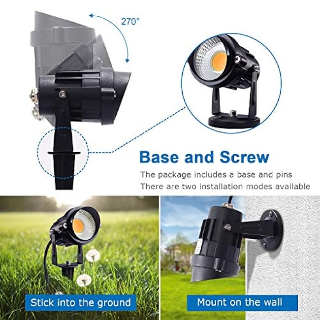 SUNVIE 120V Spot Lights Outdoor LED Landscape Lighting 12W AC Spotlights for Yard Waterproof Landscape Spotlight with Spiked Stake for Tree Garden Pathway Warm White Flag Lights US 3-Plug in, 4 Pack