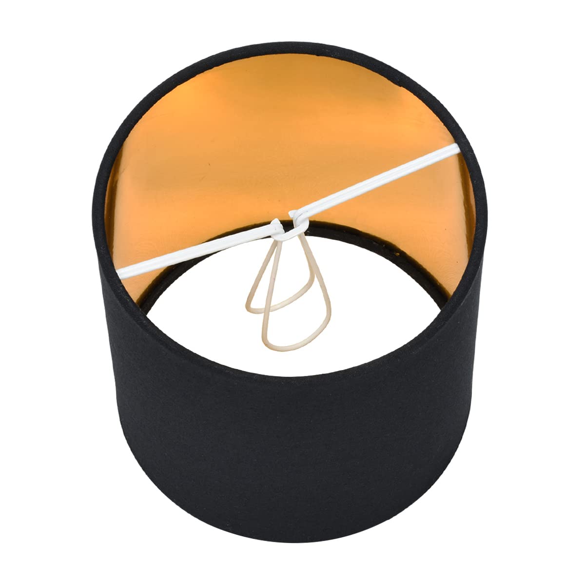 LAMPWELL TIMO Clip-on Chandelier Lamp Shades,Set of 6,Small Drum,5.2"×5.2"×H5.2",Black Fabric with Golden Plastic Lining,Handmade,Modern Decorative,Black