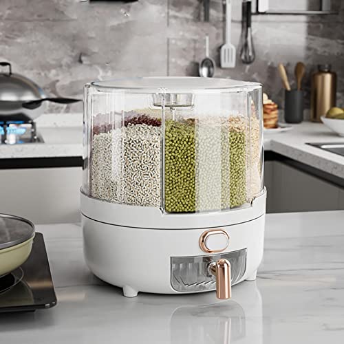 Dispensador de Arroz, Dispensador Giratorio de Alimentos Secos, Contenedor de Almacenamiento de Granos de Cocina de Plá PP con Soporte de 6 Compartimentos para Arroz y (L)
