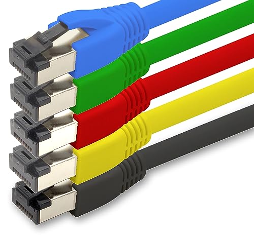 1aTTack.de 0,5m Cat 8 Netzwerkkabel CAT8 Kabel Farben Set - 5 St&uuml;ck Cat.8 Lan 2000 Mhz 40 Gbit s 40GBase-T Poe+ Patchkabel Ethernetkabel LSZH - 5 x 0,5 Meter