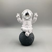 Silver & White Astronaut Figurine Statue - Cute Spaceman Desktop Decor, Cake Topper, Space Theme Ornament & Gift