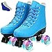 Damen Inline-Skates PU Leder High Top Roller Skates Vierrad Rollschuhe Glänzende Rollschuhe für Unisex Kinder und Erwachsene 41 25,5 cm US: 9 Blue + Flash.
