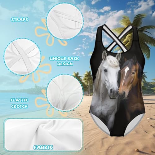 Image of Girls One Piece Cat Swimsuits Quick Dry Cartoon Beach Bathing Suit Crossback Swimwear for Kids 5-14 Years