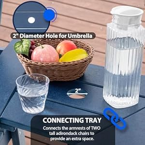 Tall Adirondack Chair Set of 2, HDPE Adirondack Barstools, Double Balcony Chairs with Connecting Tray, Weather Resistant for Outdoor, Poolside, Patio, Garden, Backyard (Navy) Tall Adirondack Chair Set of 2 HDPE Adirondack Barstools Double Balcony Chairs with Connecting Tray Weather Resistant for Outdoor Poolside Patio Garden Backyard Navy